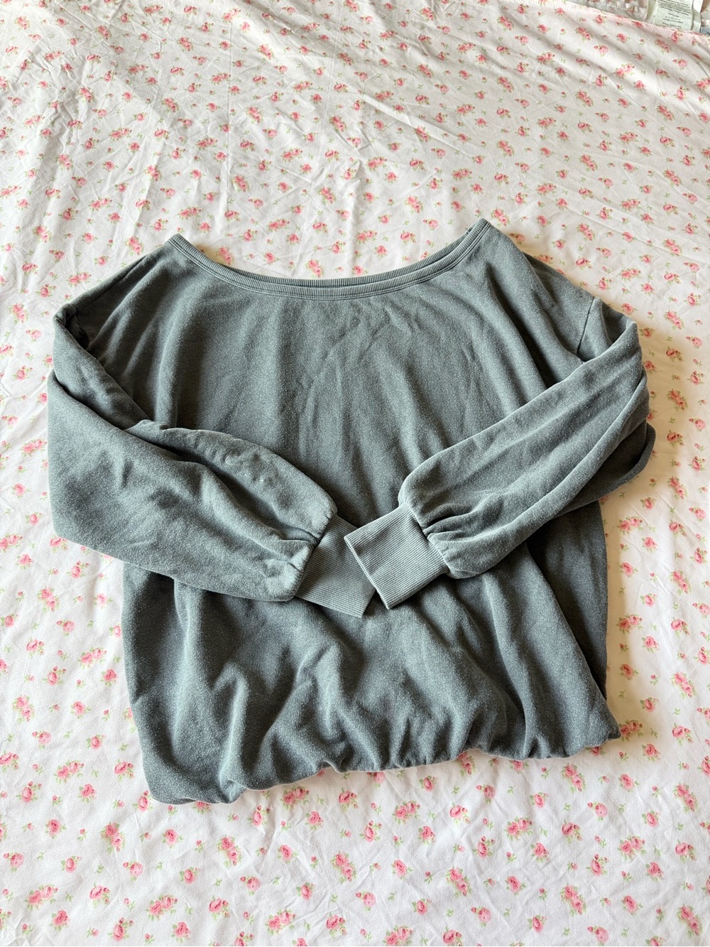 Victoria's Secret Off-Shoulder Pullover Top in Gray-Green